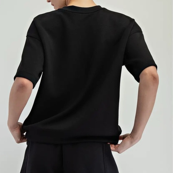 Black Boxy Crew Neck Short Sleeve Modal Scuba fabric with long skirt set - Picture 3 of 7